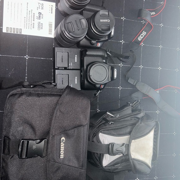2 Canon Black Camera Kit with Bags and Lenses